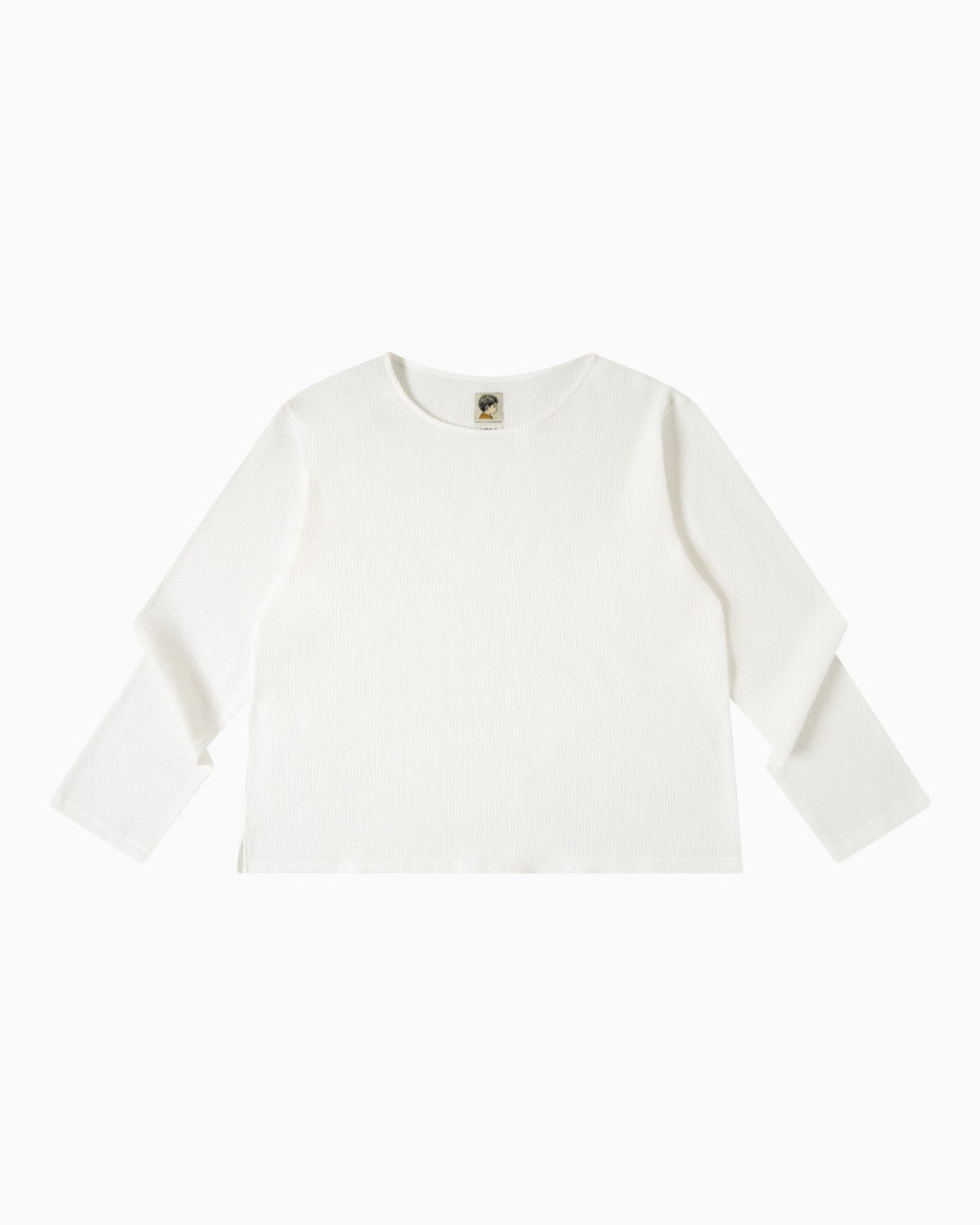 009 Wide Neck Waffle L/S Shirt - White - MEG.S