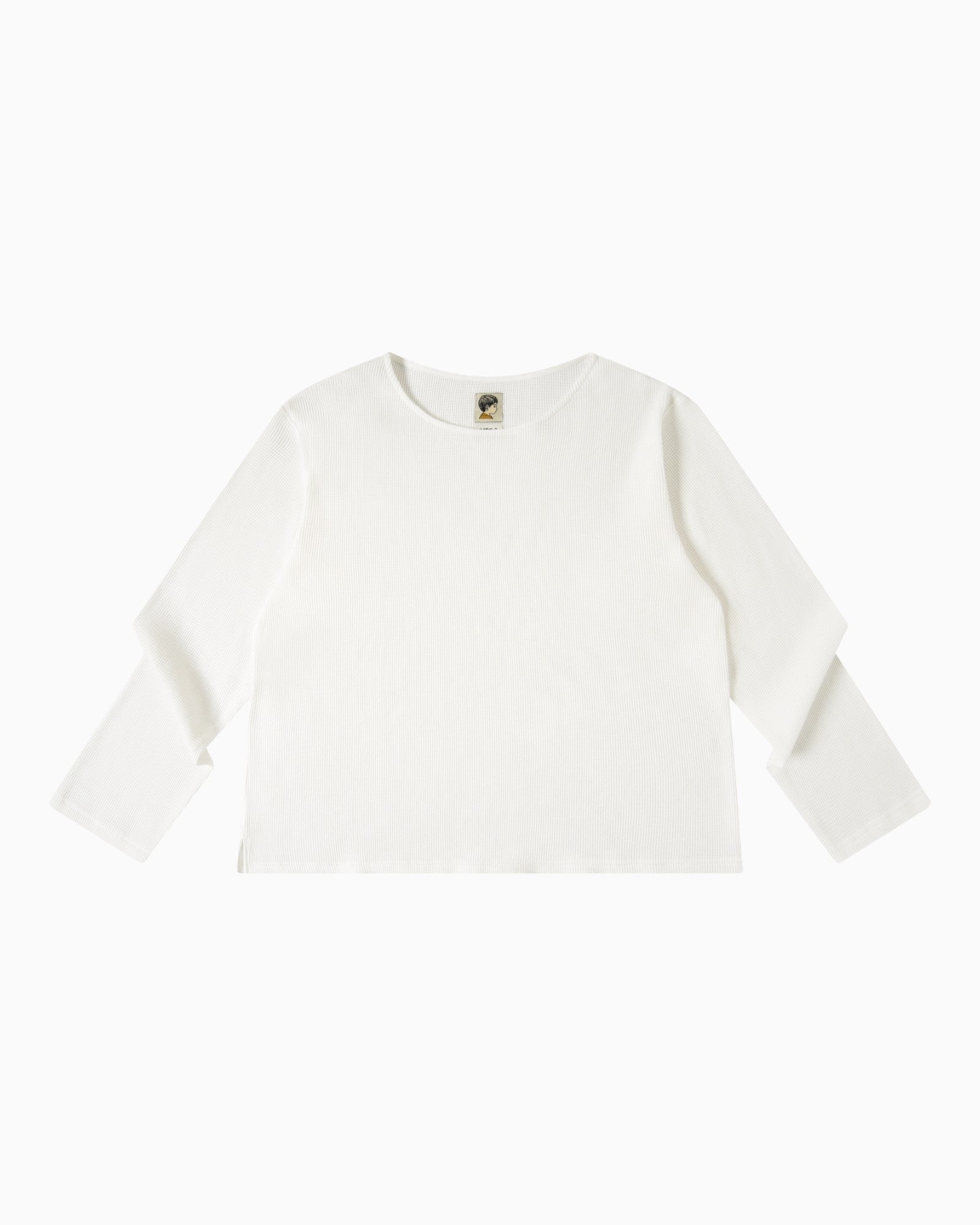 009 Wide Neck Waffle L/S Shirt - White - MEG.S