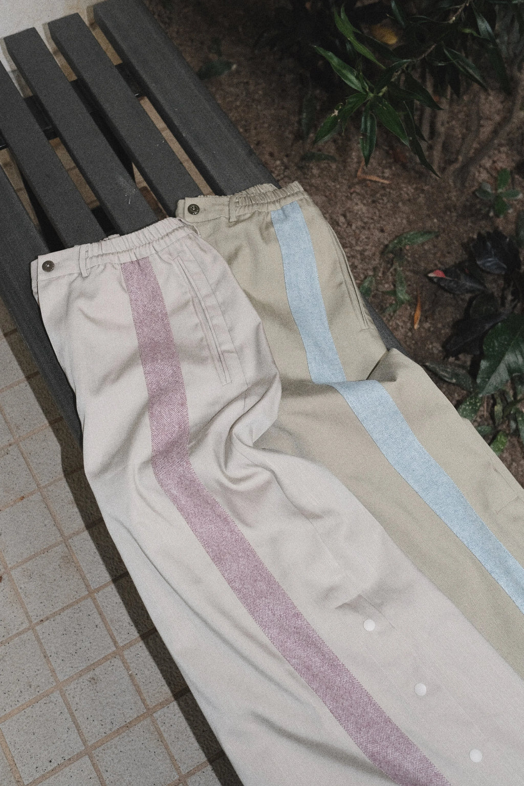 005 Track Chino Pants - Ivory & Purple