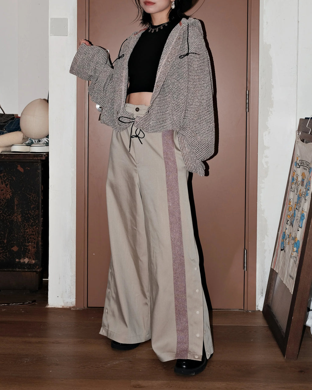 005 Track Chino Pants - Ivory & Purple