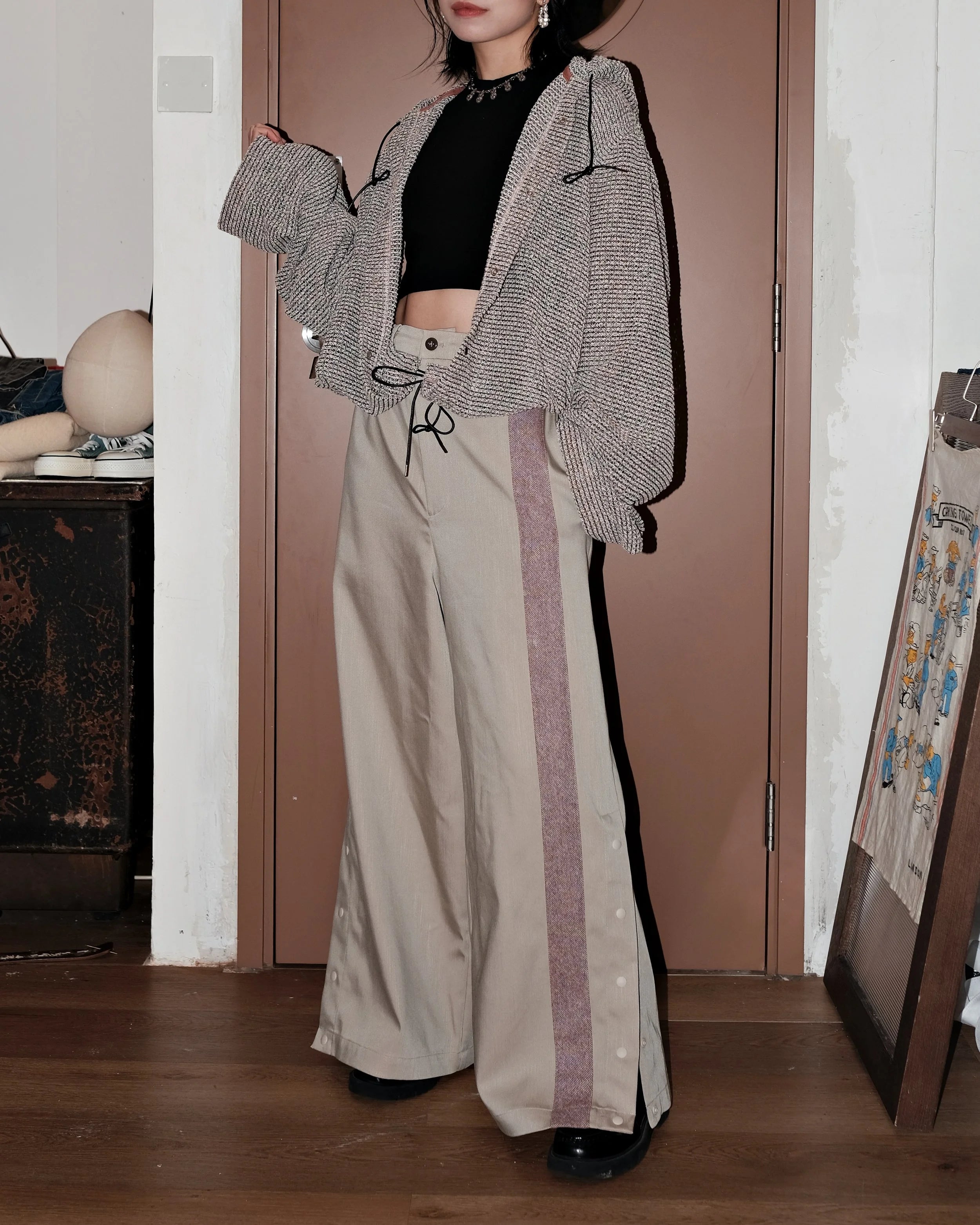 005 Track Chino Pants - Ivory & Purple