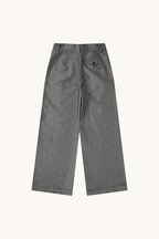 MEG.S grey wool-silk blend pleated chino trousers with a wide, straight cut and a single back pocket.