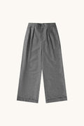 MEG.S grey wool-silk blend pleated chino trousers with a wide, straight cut and ball-drop zipper fly.