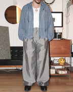 MEG.S grey wool-silk blend pleated wide-leg chinos with a lustrous finish and frontier pocket detail.