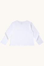 MEG.S white 100% cotton waffle knit long sleeve shirt with wide neck and split hem.