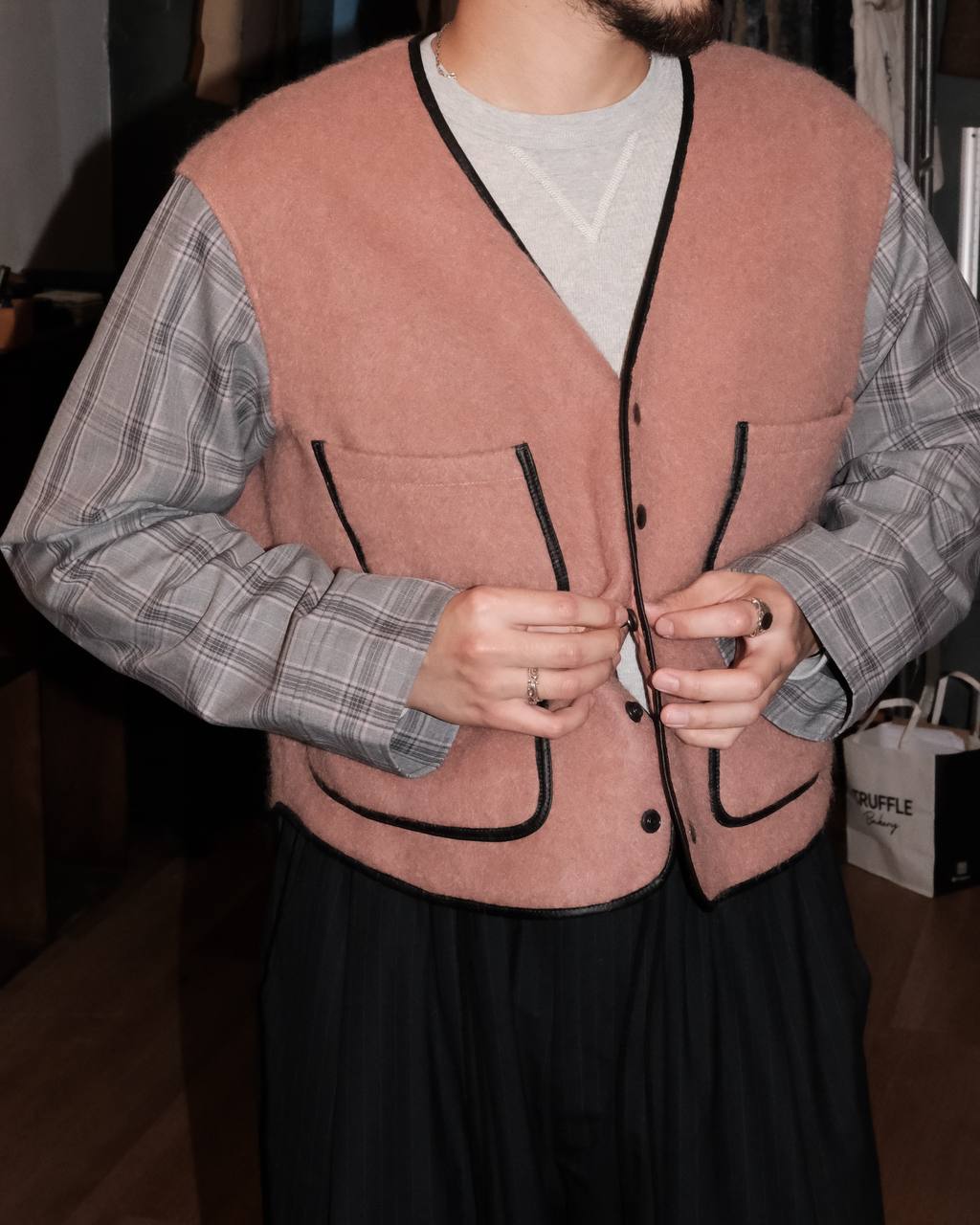 010 Vest Jacket  - Pink & Grey